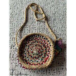 Shiraleah Mirabel Round Straw Crossbody Bag With Colorful Accents & Zipper Closu
